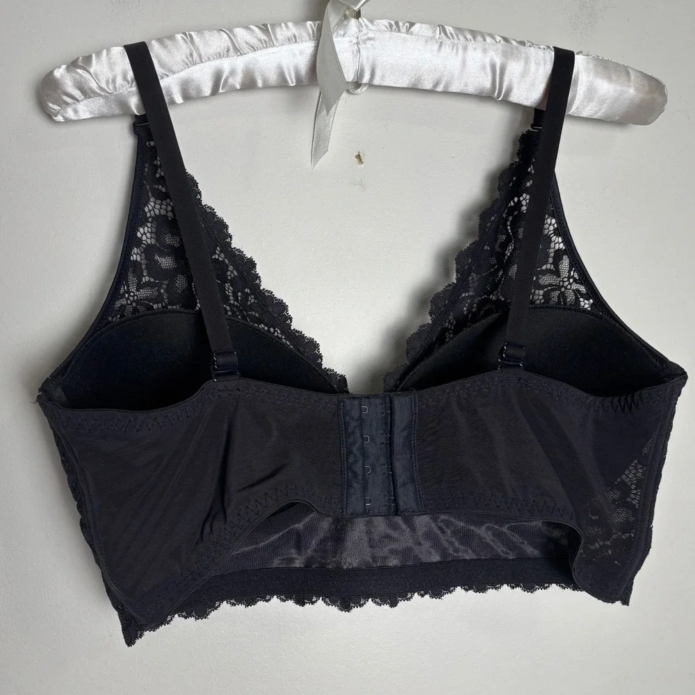 Maidenform Womens Longline Lace Wireless Bra 38D Black Floral Layering